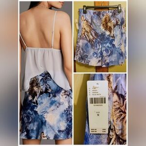 🔥NWT! Sold Out, Size S/M Anthropologie Tilda Mini Slip Skirt: Blue Patte Print